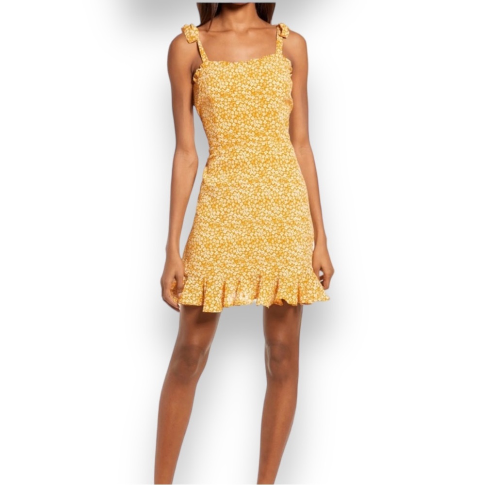 BARDOT FLORAL RUFFLE HEM MINI DRESS LARGE